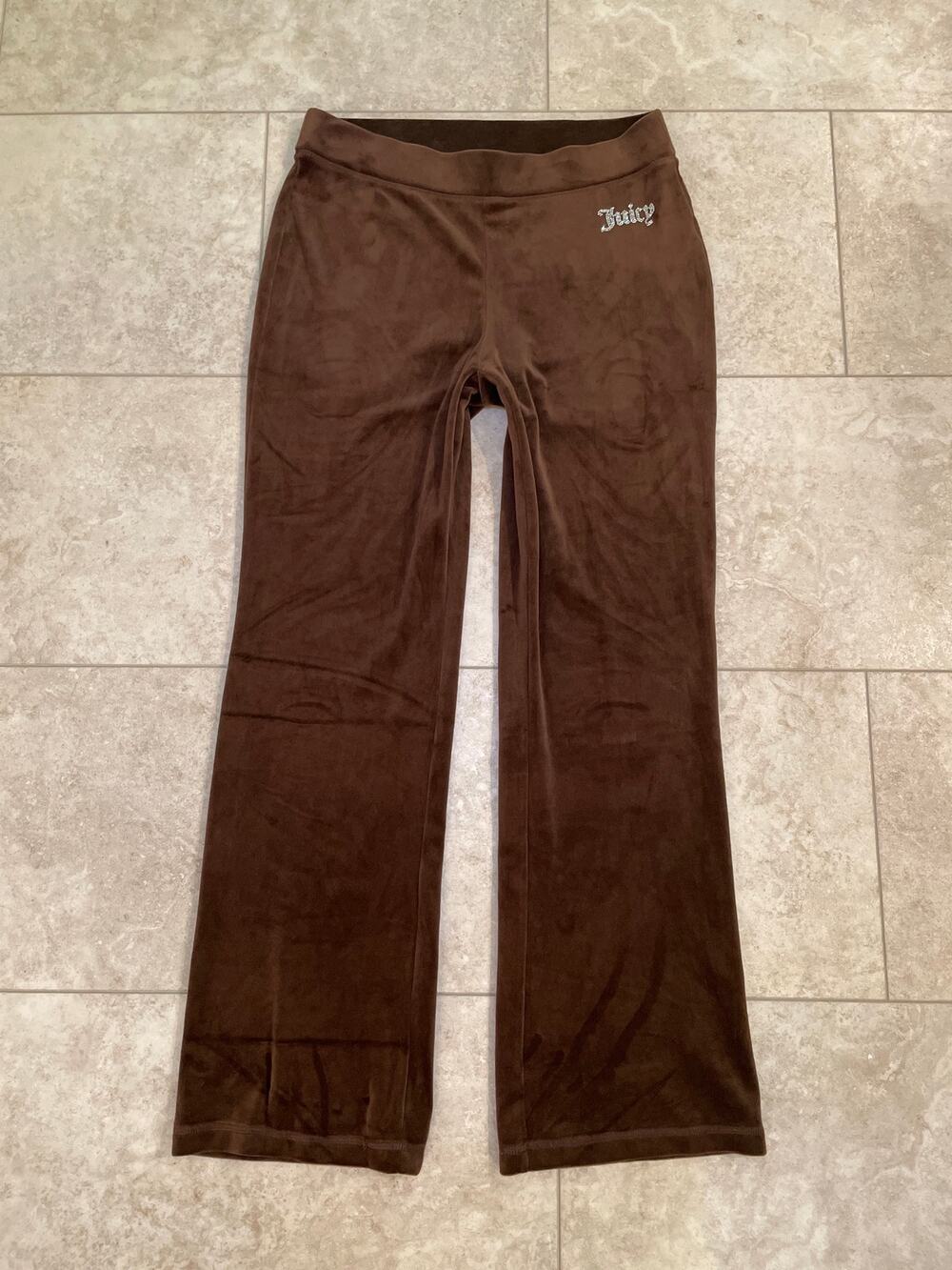 Juicy Couture Rhinestone Logo Velour Track Pants Brown Sz M Y2K Style Mean Girls